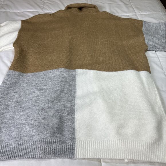 Entro Colorblock Oversized Open Front Cardigan Brown Gray White Medium - Picture 9 of 9